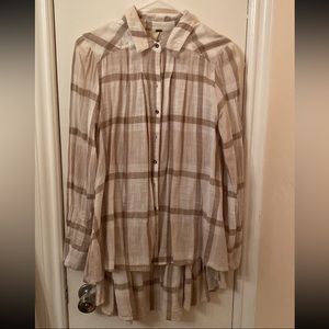 Free people Cream Plaid Button down Shirt S